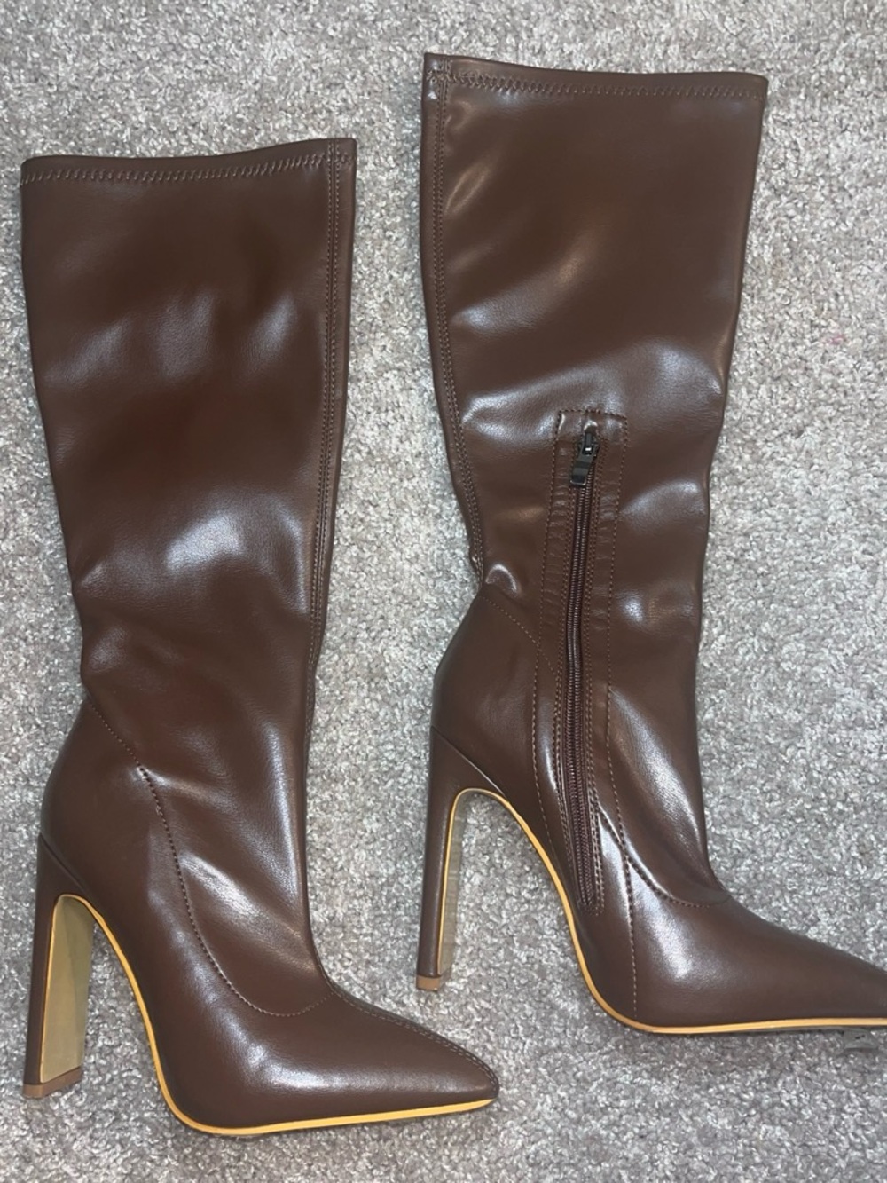 SHEIN Brown Pointed-Toe Knee High Stiletto Boots